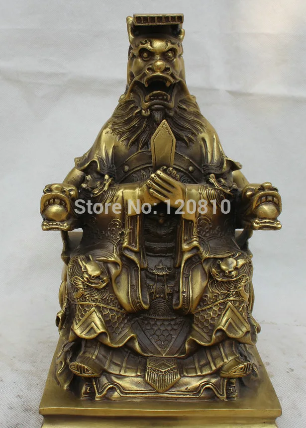 

11" Chinese Copper immortal God mythology temple Seat Chair Dragon King Statue