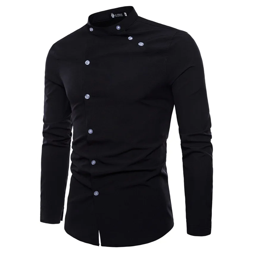 Men shirt fall New Hot Sale shirts Fashion cutting Double threshold Style Comfortable Casual Stand collar Men's Shirt Tops - Цвет: black