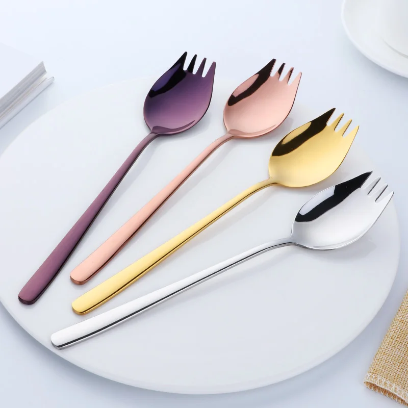 Buy 2pcs Metal Rainbow Long Handle Spoon Korean Salad