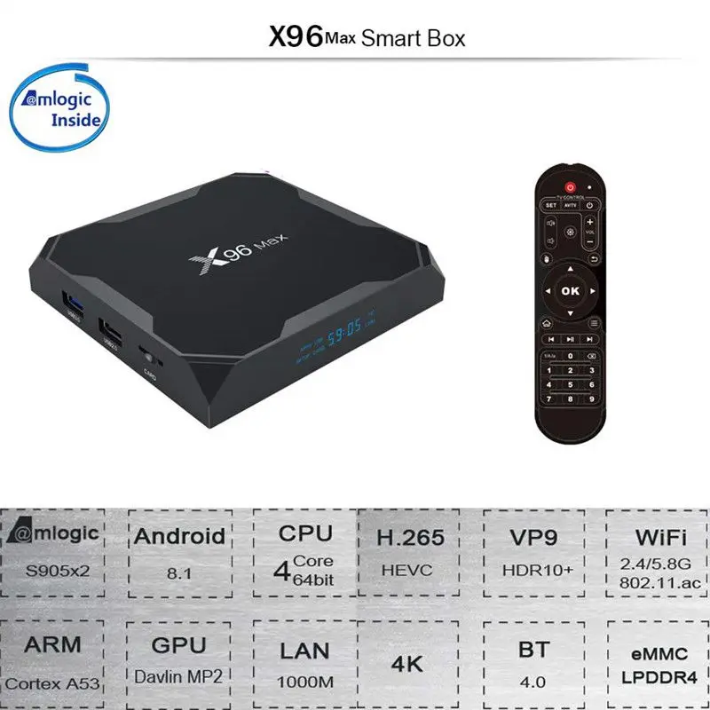 ТВ приставка X96 Max Android 8 1 2 4 Гб RAM 16 32 64 ROM Amlogic S905X2 четырехъядерный ARM Cortex A53 Поддержка