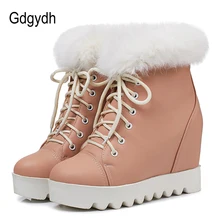 Gdgydh/женские зимние ботильоны, увеличивающие рост; Белая теплая зимняя обувь на натуральном меху; женская обувь хлопковая; большой размер 43