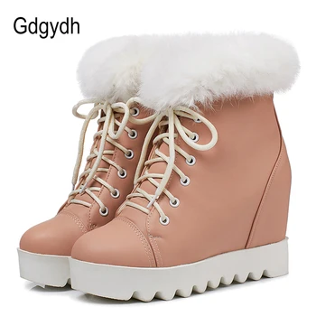

Gdgydh Ladies Ankle Boots For Winter Height Increasing White Warm Real Fur Winter Shoes Women Cotton Footwear Plus Size 43