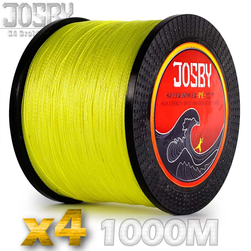 JOSBY многофиламентная рыболовная леска 1000 м/1094 ярд прочная ПЭ плетеная леска 4x Супер плетеная проволока супер Плетеный рыболовный шнур для sall - Color: Yellow1000m-X4