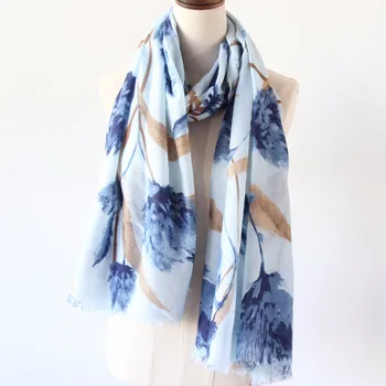 

Guttavalli Women Blue Floral Long Fringes Shawl Vintage Pink Soft Chevron Scarf Winter Flowers Stripes Navy Charm Cotton Scarves