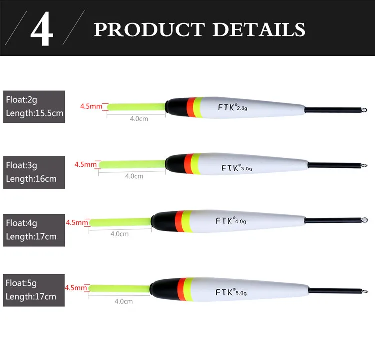 FTK Barguzinsky Fir светильник в темноте 5 шт./лот поплавок длина 15,5-17 см поплавок вес 2 г-5 г смешанные цвета для ловли карпа