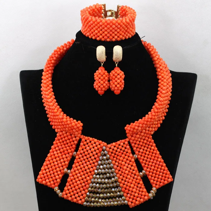 Роскошный Полный коралловый бисер свадебные комплекты ювелирных изделий женский костюм вечерние индийское ожерелье, набор CNR679 - Окраска металла: H