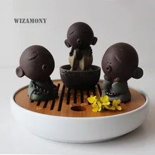 Wizamony новые традиционные из китайской фиолетовой глины глазурованные буддизм искусство и коллекционные украшения дома милый маленький монах молитва чай ПЭТ