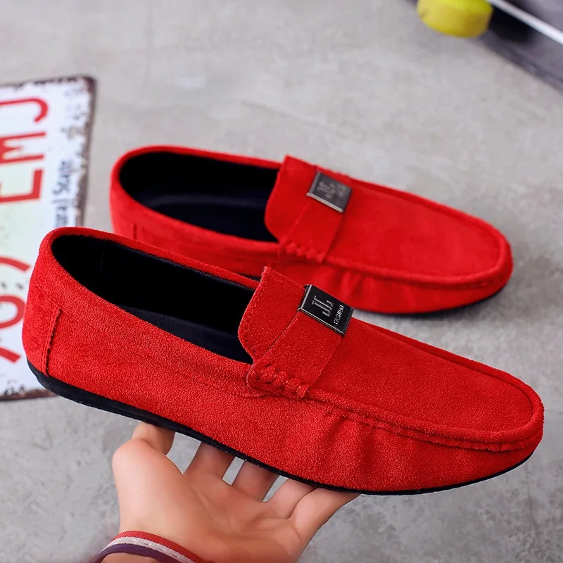 

Moccasins Men Spring Slip On Flats Casual Mens Loafers Suede Breathable Red Shoes Summer Comfortable Men Soft Leather Shoes