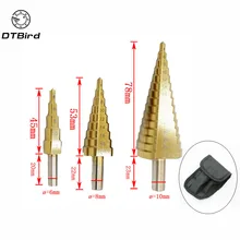 3 шт./лот, на Возраст 4-12/20/32 мм HSS сталь Сверло большой шаг конус с титановым покрытием и огненный резчик по металлу, набор инструментов с сумочкой в комплекте; Новинка