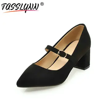 

TASSLYNN 2019 Buckle Women Pumps Square Heels Pointed Toe Shoes Woman Black Dress Office Shoes Summer Wedding Pumps Size 34-43