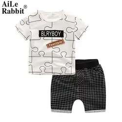 AiLe Rabbit/летние для маленьких мальчиков детская одежда короткий рукав Футболка + Шорты 2 предмета в комплекте с надписью Одежда для мальчиков