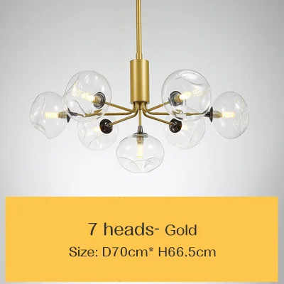Скандинавские современные минималистичные подвесные светильники для гостиной, столовой, креативные молекулярные светильники, теплая Подвесная лампа для спальни - Цвет корпуса: 7heads gold