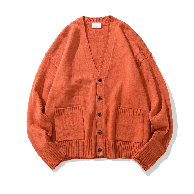 2018 Spring New Arrival Men’s Fashion Casual Loose Coat Cardigan Tide Solid Color Single Breasted V-neck Sweater Male M-2XL