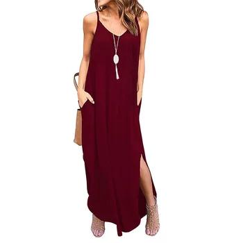 

Sling Long Maxi Dress Women Fashion Cotton Print Summer Dress Ladies Loose Black Pocket Casual Women Dresses Plus Size CDR307
