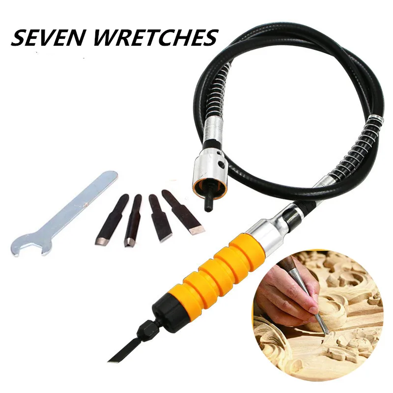 

Electric Wood Chisel Carving Tool Set With Tips Flexible Flex Shaft Wrench Chuck Attachment For Woodworking Tools