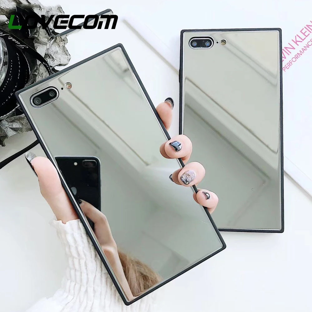 

Girl Make Up Mirror Square Phone Case For iPhone 11 Pro Max XR XS Max 7 8 6S Plus Case Soft TPU Side+PC Full Body Phone Cover