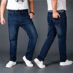 L-6XL 7XL плюс Размеры Высокая Талия Длинные брюки эластичные брендовые джинсы хлопковые брюки весна шнурок мужской мягкие джинсовые