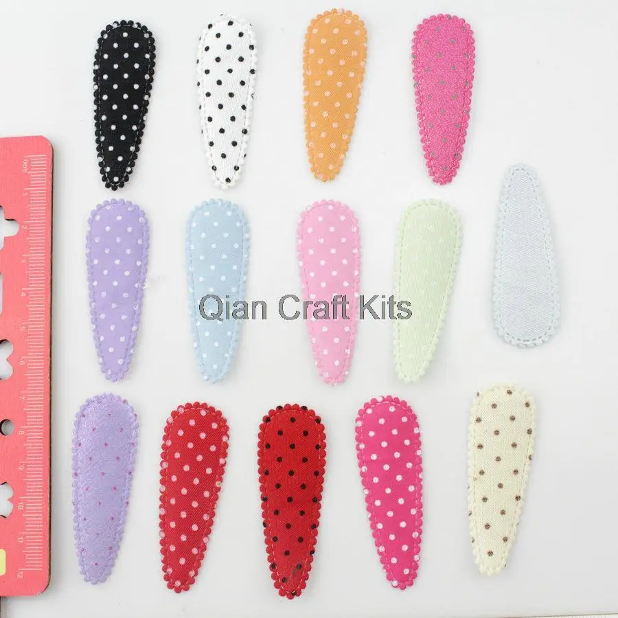 300pcs polka dot 50mm mixed colors fabric snap clip cover, padded applique, hair bow supply, barrette cover clips not included
