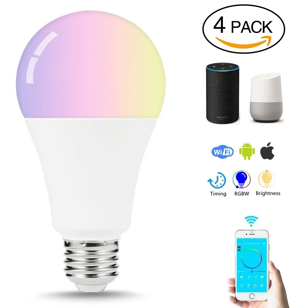 

CR70 4PCS Led Bulb E27 Smart Lamp Wifi Bulb 7W RGB APP Remote Control Smart light Warm White Compatible Alexa Google Home lamp