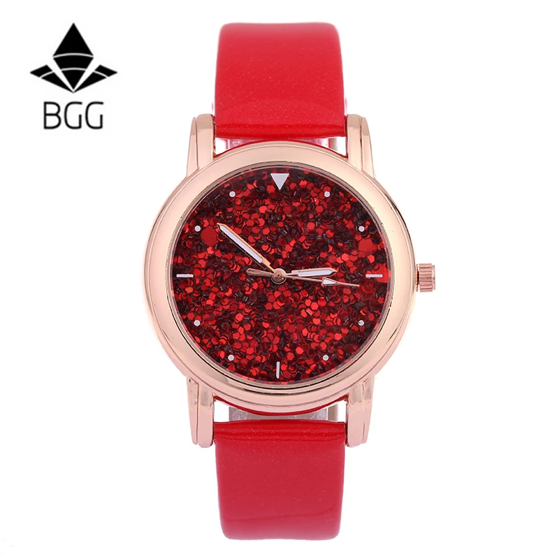 

BGG Women leather dress watches ladies Luxury brand Astigmatism decoration dial Casual quartz watch female rhinestone clock hour