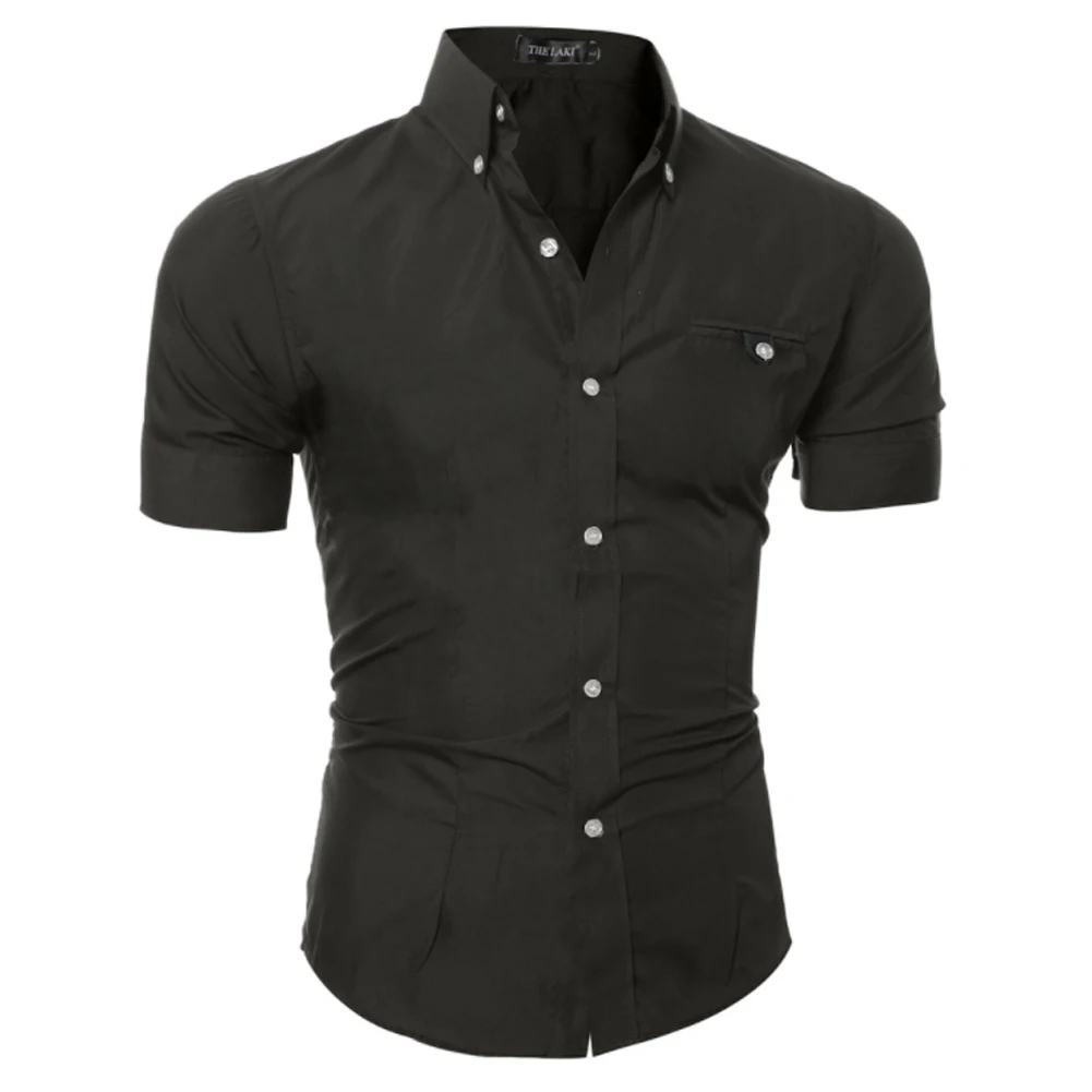 Горячая Распродажа, весна-лето, облегающая Мужская рубашка с отложным воротником для фитнеса, деловая рубашка с коротким рукавом, официальные повседневные топы