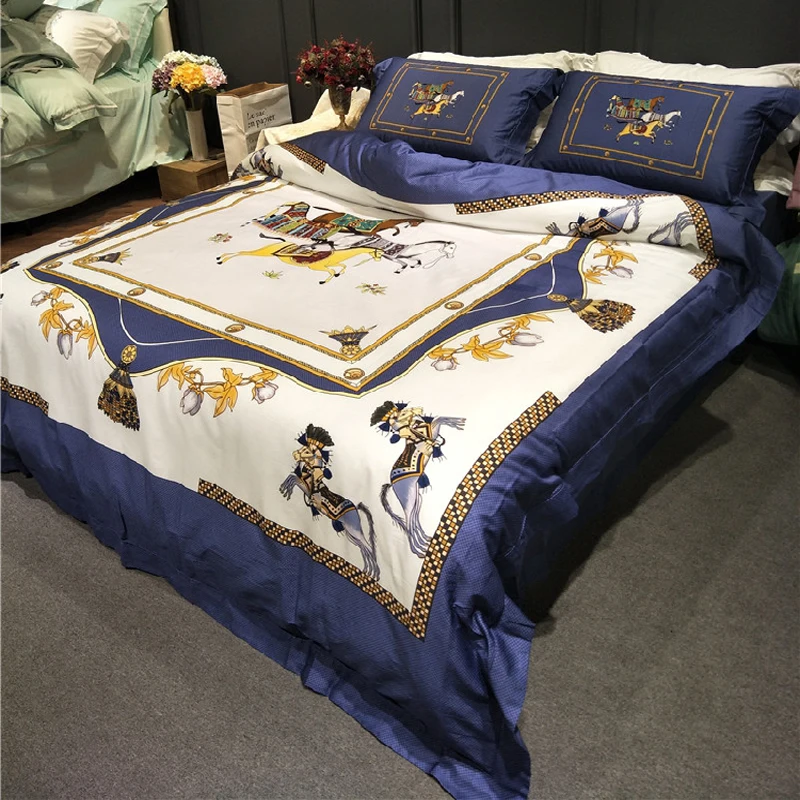 

100% cotton high quality home textile printed 4pcs bedding set adult tribute silk high level duvet cover set