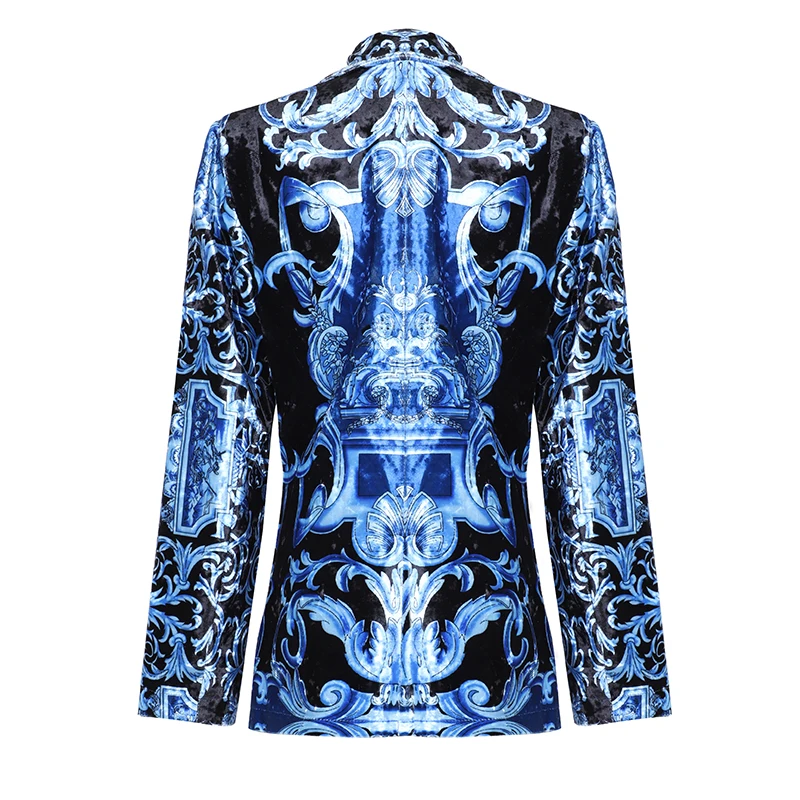 SEQINYY Velvet Jacket 2020 Autumn Winter Women Fashion Design Long Sleeve Vintage Printed Short Blazer Blue SEQINYY Velvet Jacket 2020 Autumn Winter Women Fashion Design Long Sleeve Vintage Printed Short Blazer Blue