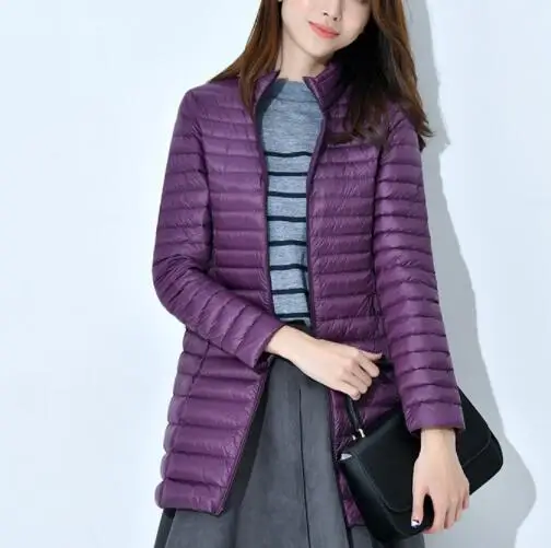 EORUTCIZ, зимнее длинное женское пальто, плюс размер, 4XL, ультра-светильник, куртка, тонкая, теплая, винтажная, черная, осенняя, утиный пух, пальто, LM184 - Цвет: Фиолетовый