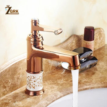 

ZGRK Basin Faucets Ceramic Rose Gold Bathroom Sink Taps Deck Mounted Single Hole Water Taps