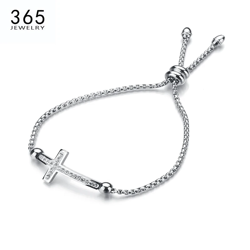 Регулируемый cz каменный крест женский браслет и браслет никогда не увядает Мода Нержавеющая сталь blacelets и Браслеты друг подарок