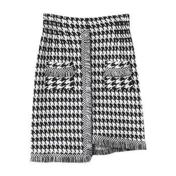 

Casual Black White Plaid High Waist Slim irregular Female Skirts
