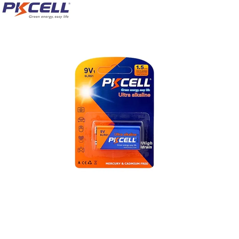 Комплект из 3 предметов, 3 карты батарейки PKCELL 9 V 6LR61 PPP3 1604A 6L6F22 щелочной Батарея non-перезаряжаемые клапанным для предохранительные устройства сигнализации