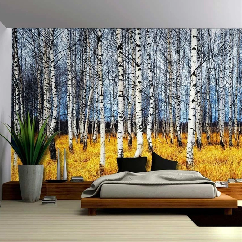 

Loartee Silver Birch Tree Forest Tapestry Gold Autumn Wall Decor Bedspread Bedroom Backdrop Home Living Wandkleed
