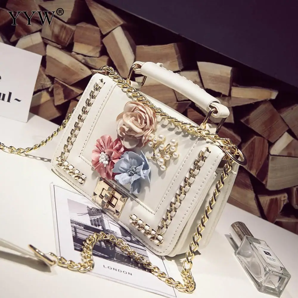 

Female Tote Bag Ladies' PU Leather Handbag with Pearl Hot Pink Chain Shoulder Bag Luxury Women Bags Designer Womens' Black Pouch