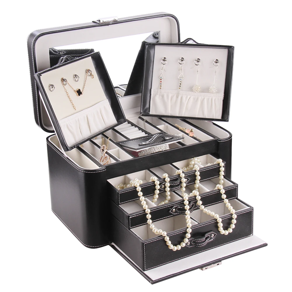 Rowling Extra Large Jewelry Box Pu Storage Casket Leather Luxury Rowling Extra Large Jewelry Box Pu Storage Casket Leather Luxury Mirror Velvet Jewellery Case Makeup Ring Display Container Gift In Packaging