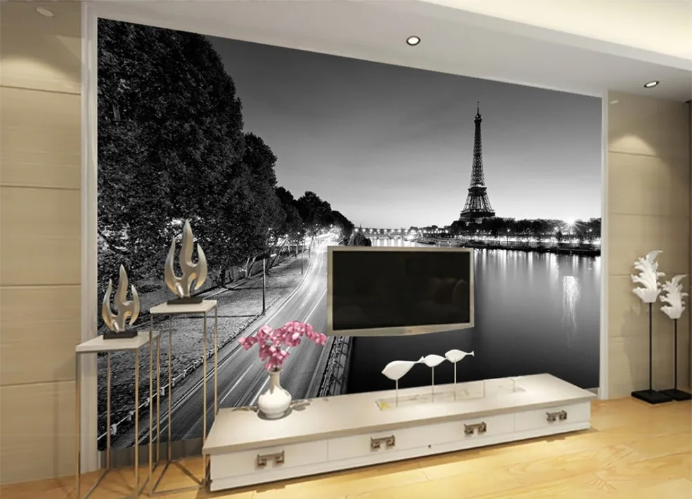 Custom Photo Wallpaper 3D Paris Tower Simple Black and White Landscape Painting Interior Background Wall   Wallpaper