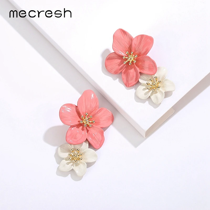 

Mecresh Statement Pink White Flower Dangle Earrings 2019 Fashion Engagement Jewelry Metal Cute Summer Earrings for Women EH1329