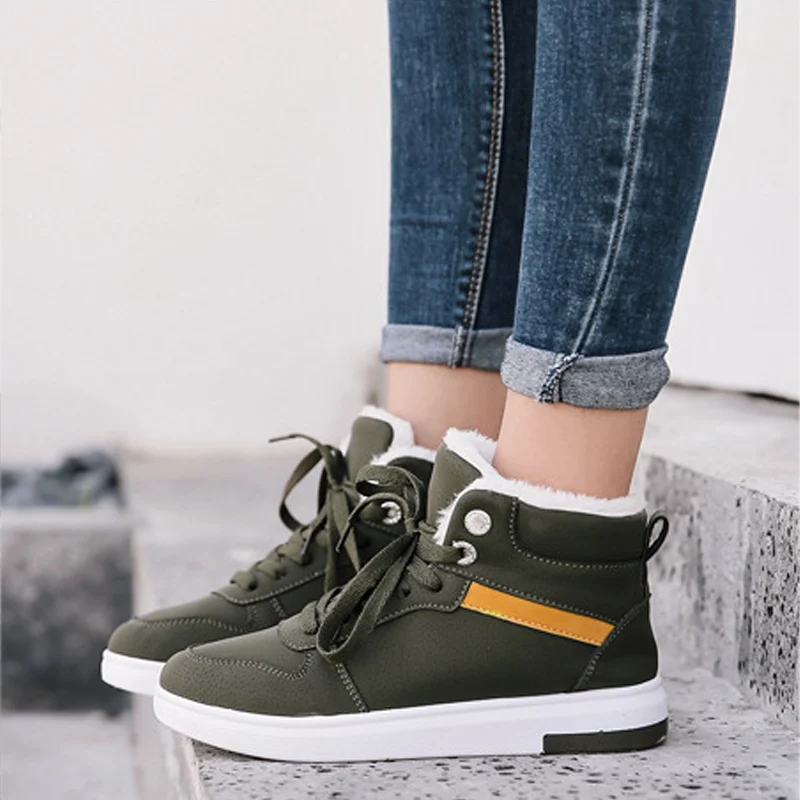 

Warm Winter Flat Platform Shoes Woman Plush Fur Casual Fashion Female Lace Up Sneakers 2018 New Autumn Outdoor Women Footwear