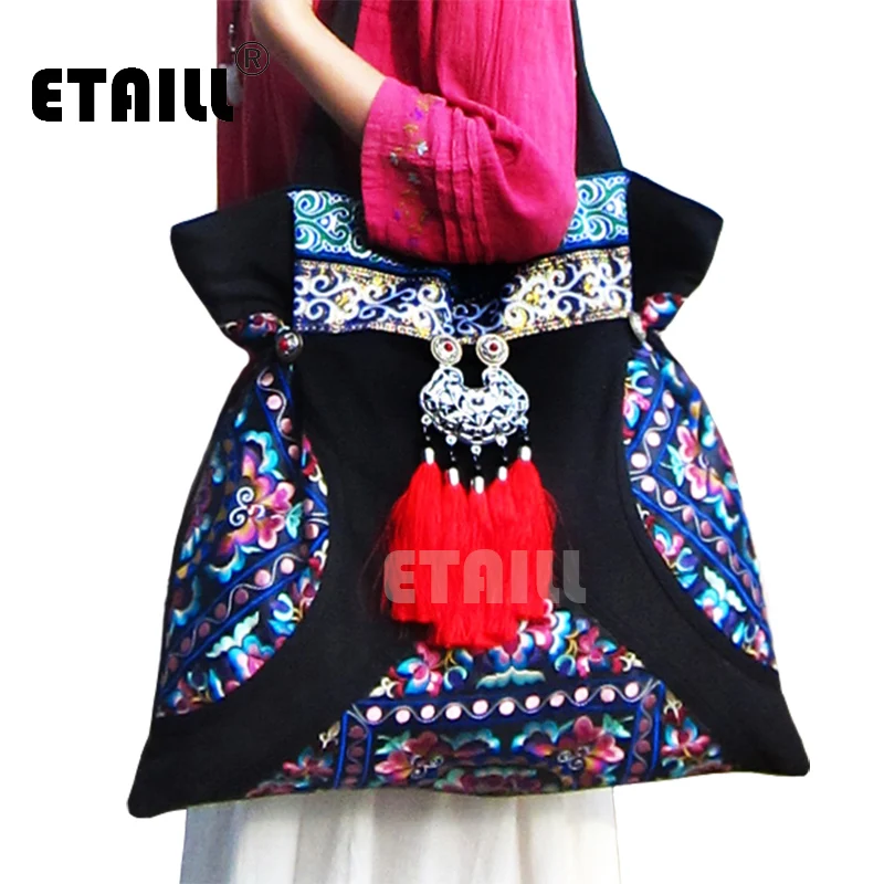 

National Original Chinese Hmong Embroidery Bags Handmade Embroidered Thailand Flowers Shoulder Messenger Bags Sac a Dos Femme