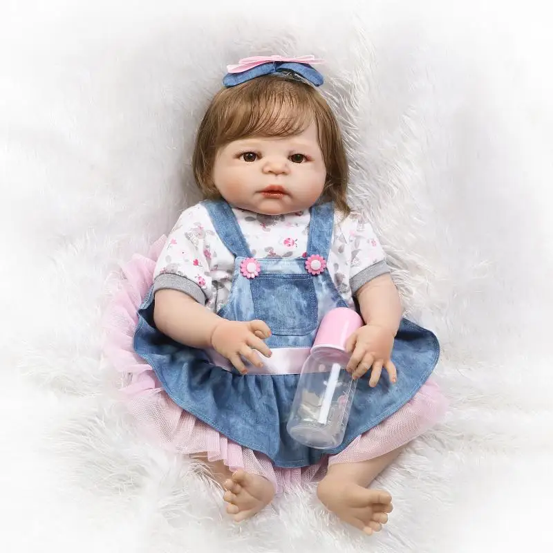 

55cm Full Body Silicone Reborn Baby Doll Toys 22inch Rooted Hair Newborn Princess Girl Babies Toddler Dolls Birthday Gift Bathe