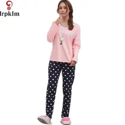 Весна осень розовый принт пижамные комплекты женские хлопковые с длинным рукавом брендовые пижамы Домашняя одежда пижамные комплекты M L XL