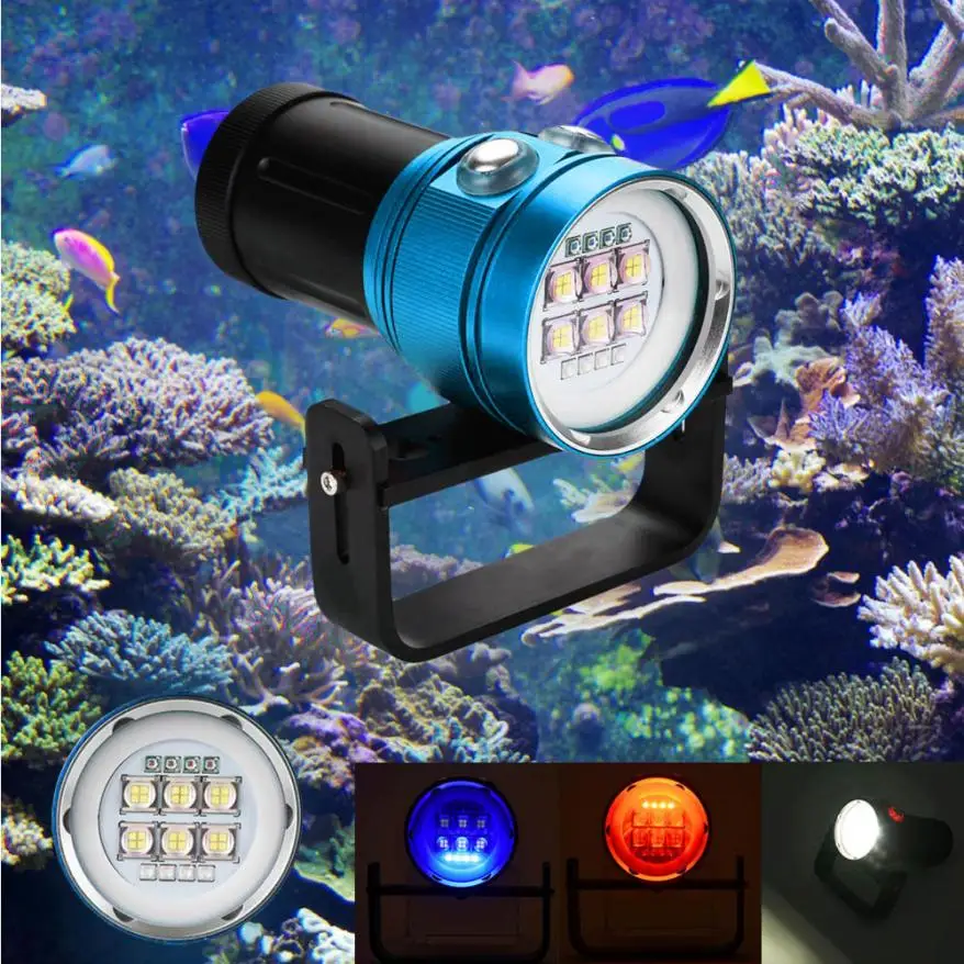 

2018 Flashlight 18650 Diving Flashlight Light Torch Photography 100M Underwater 4x Red+4x purple LED Super Bright JA4