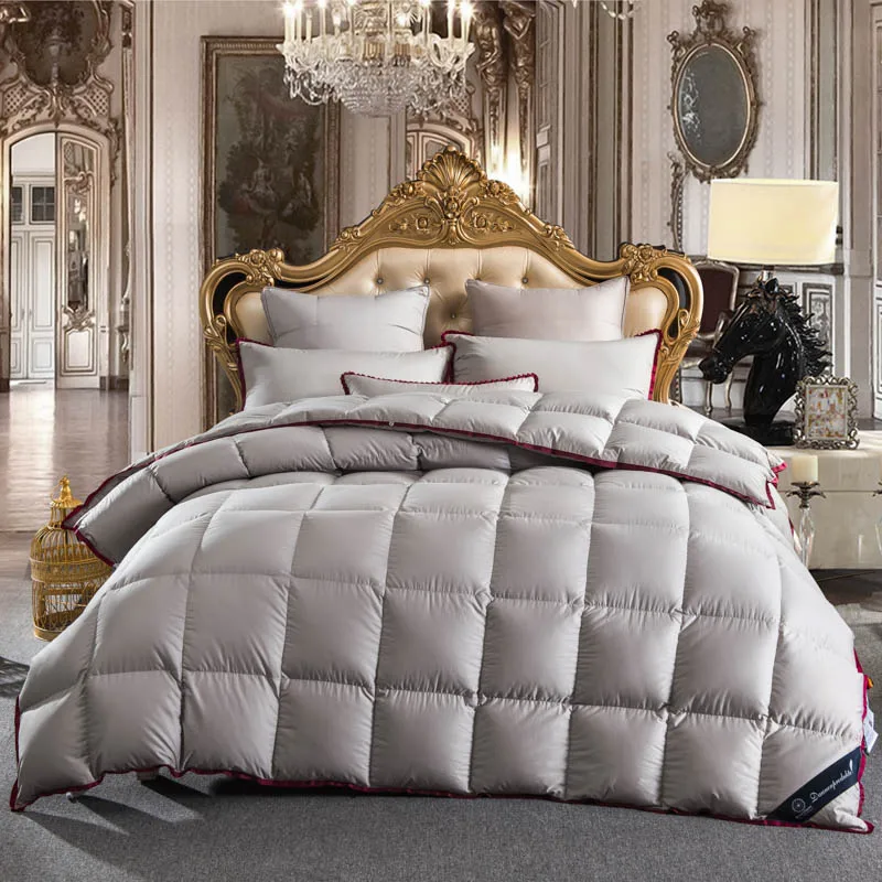 

Papa&Mima Solid color Luxury Goose down Duvet winter stiching quilted Quilt bedding blanket king queen twin size dropshipping