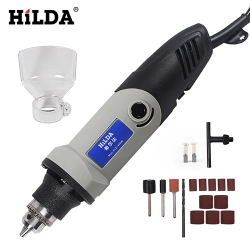 HILDA 220 В 400 Вт Мини электрическая дрель Dremel роторный инструмент шлифовальный Электроинструмент 6 положения с переменной скоростью Dremel аксессуары - Цвет: Dremel With 14ps Set