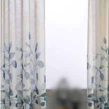 Синие листья Печатные шторы в простом стиле для гостиной, спальни. Одежда крюк или носить использования труб
