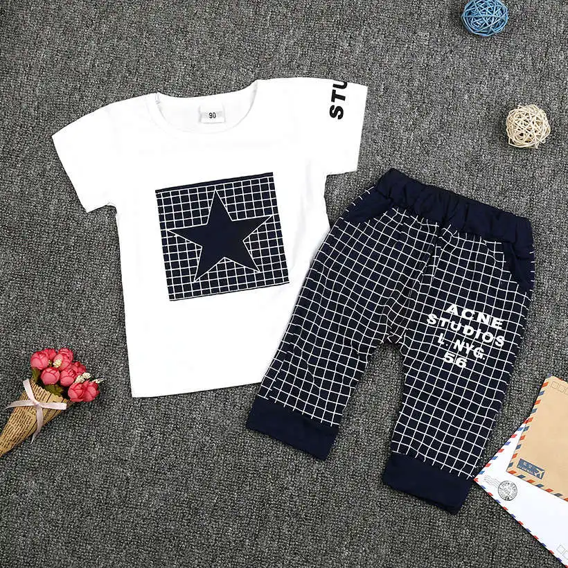 

2019 summer hot baby boy clothes summer children's clothing set T-shirt + pants suit star print clothes newborn suit