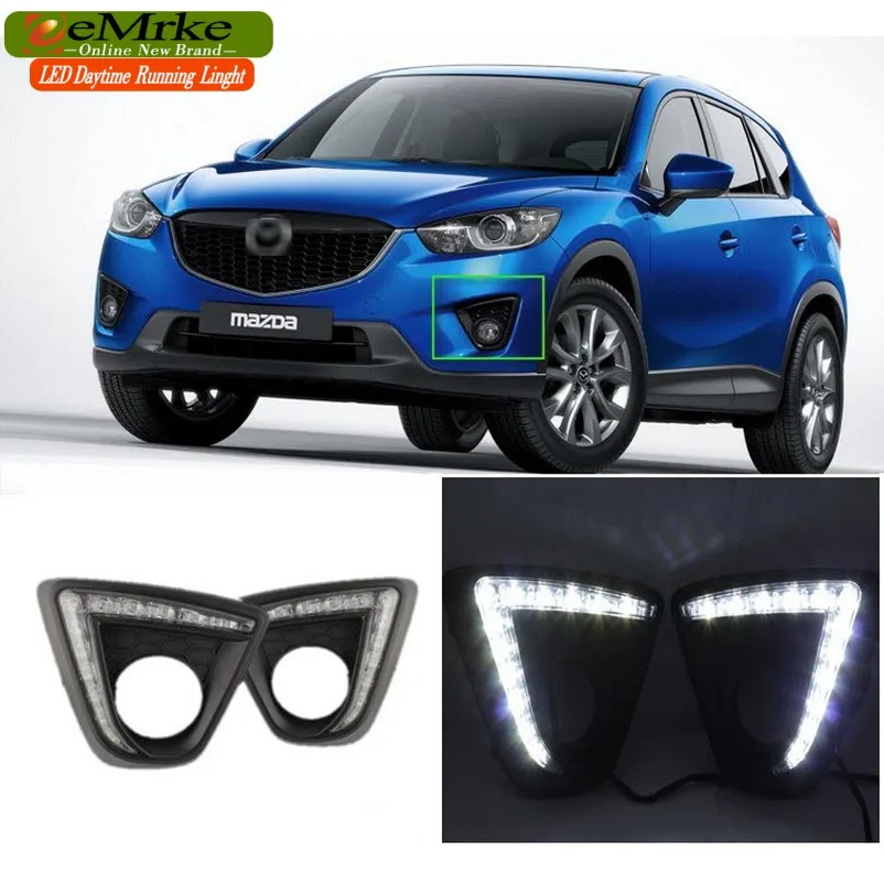 eeMrke Car LED DRL For Mazda CX 5 CX-5 2011- Xenon White DRL Fog Cover Daytime Running Lights Kits