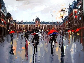 

Modern handmade painting Paris city square after snow on oil canvas for home decor and wallpaper, gallery