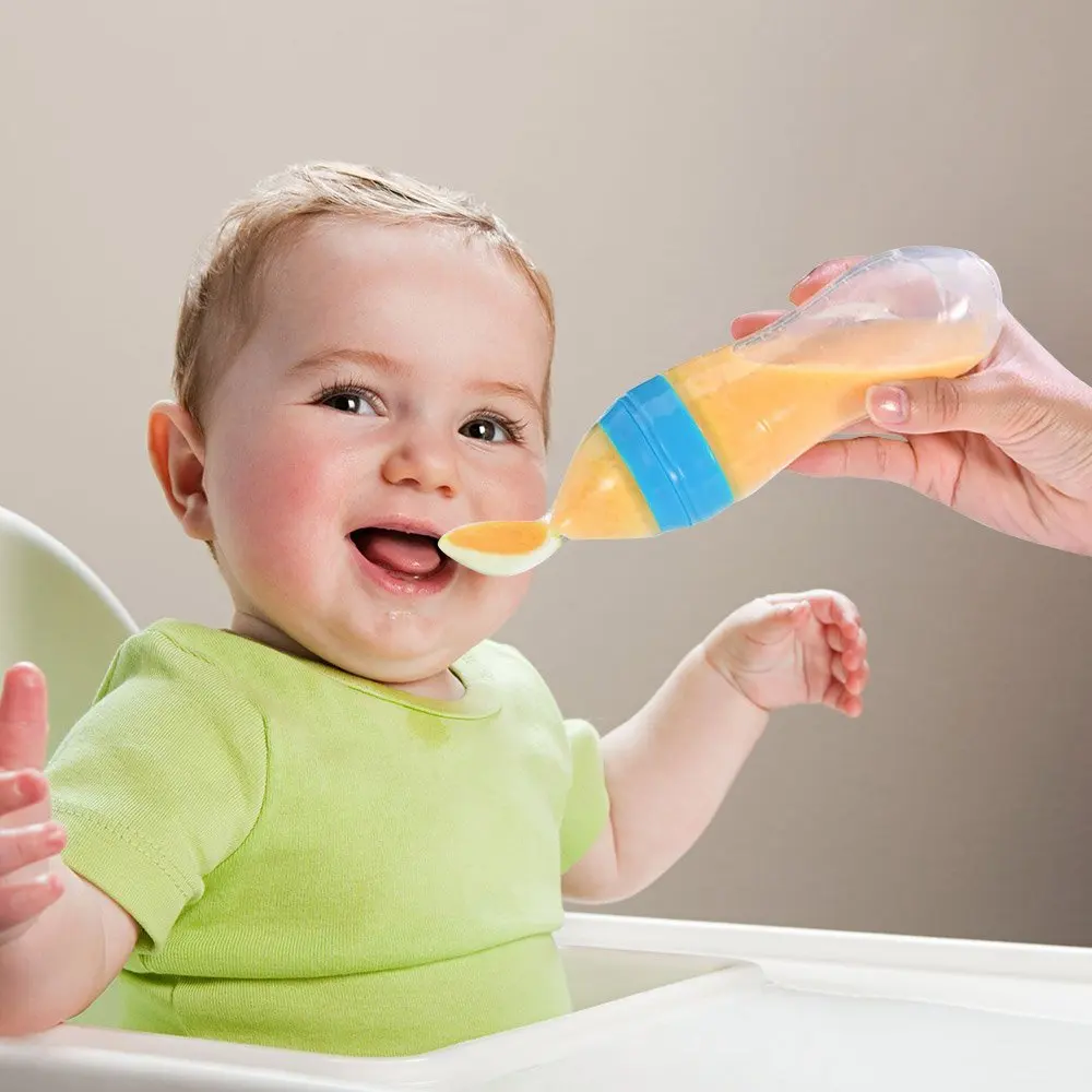 Baby Kids Silicone Feeding Spoon Food Dispensing Infant Weaning Feeder Bottle SE 