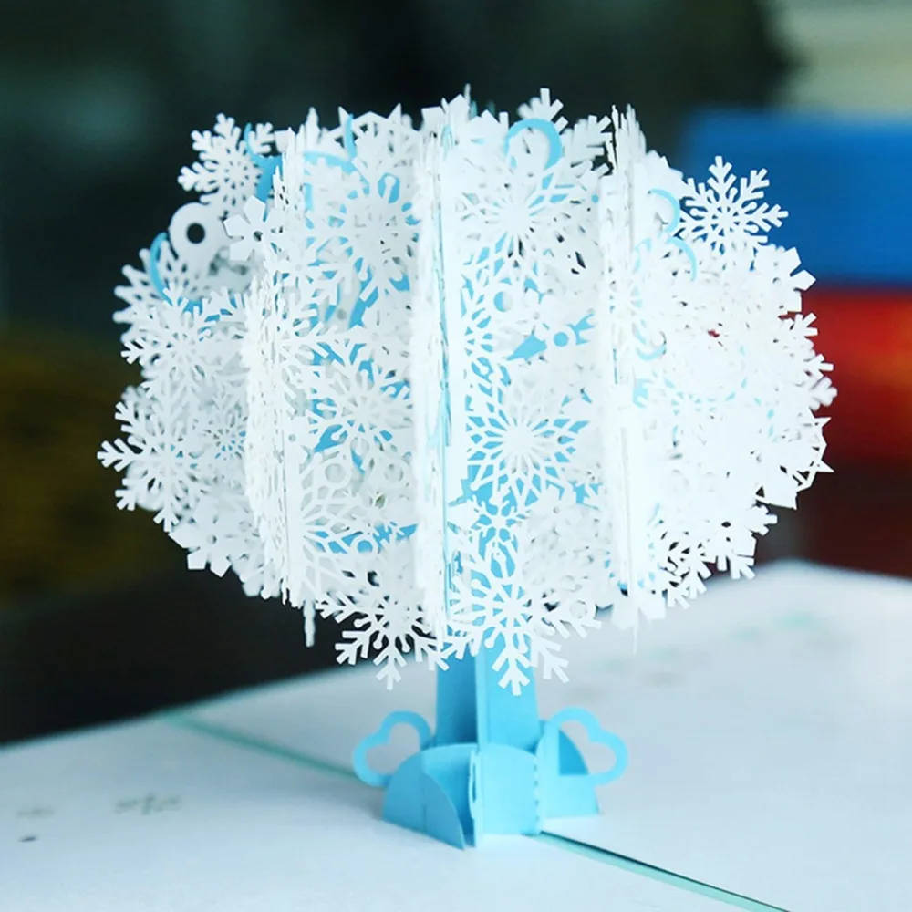 wedding invitations Handmade Merry Christmas Greeting Card 3D Pop Up Tree Box Snowflake Greeting Card Craft Holiday Invitation (7)